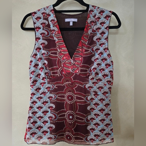 Tristan & Iseut | Red and Blue V-Neck Fitted Tank Top, Size L (Made Small) - Picture 2 of 7